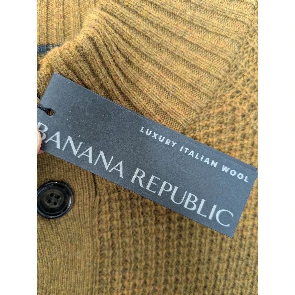 NWT $109 Banana Republic Men's Luxury Italian Wool Button Mock Neck Sweater L‎